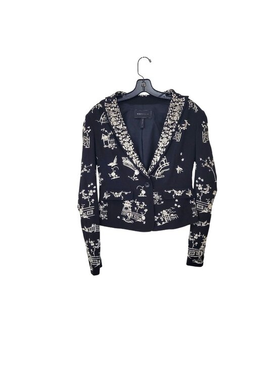 BCBG Max Azria Jackets & Blazers - BCBG Max Azria Black Embroidered Bowie Blazer Jacket With Asian Floral & Scenic